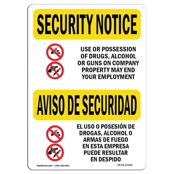 Sign, 3.5" H, 5" W, Drugs End Employment Bilingual, Landscape, SN-D-35-L-11528-10PK